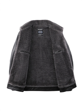 PU kožna jakna za muškarce s reverom, zatvaračem, vunenom podstavom, zimska vanjska odjeća