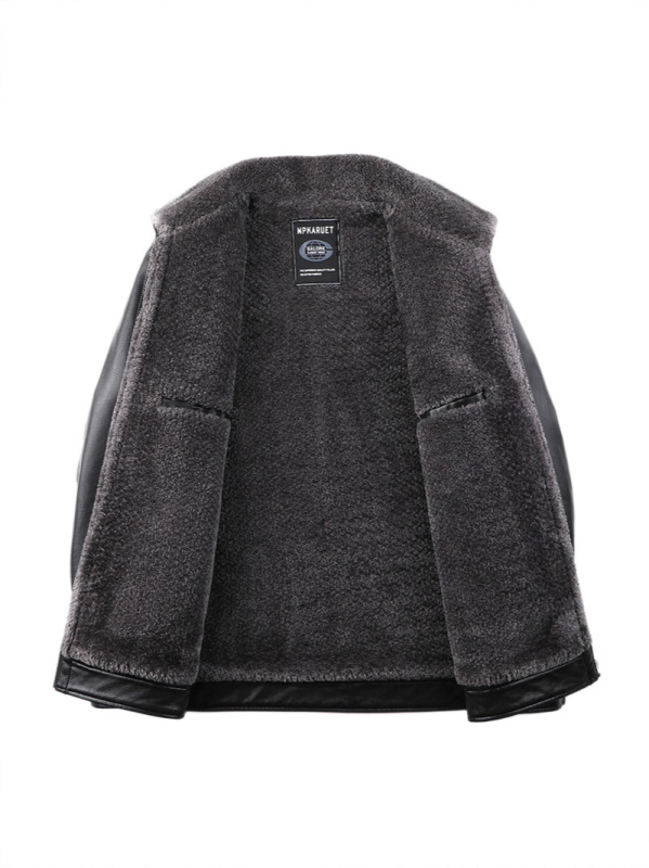 PU kožna jakna za muškarce s reverom, zatvaračem, vunenom podstavom, zimska vanjska odjeća