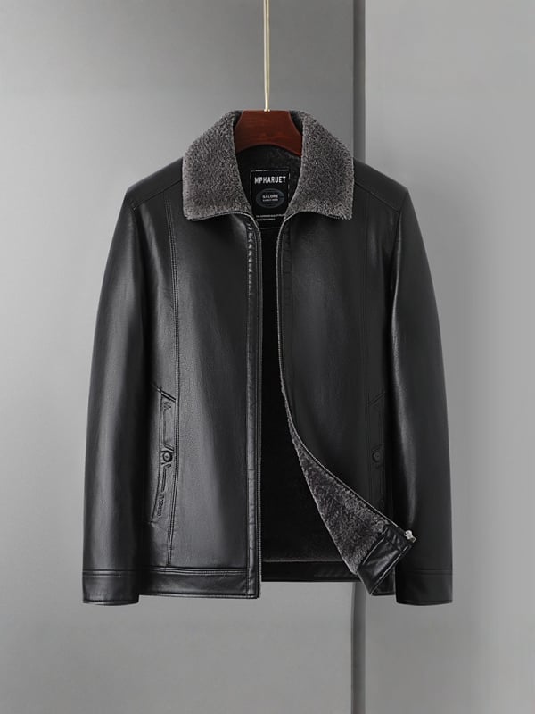 PU kožna jakna za muškarce s reverom, zatvaračem, vunenom podstavom, zimska vanjska odjeća