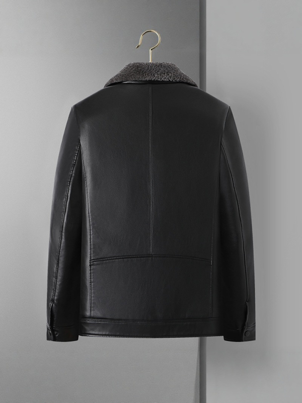 PU kožna jakna za muškarce s reverom, zatvaračem, vunenom podstavom, zimska vanjska odjeća