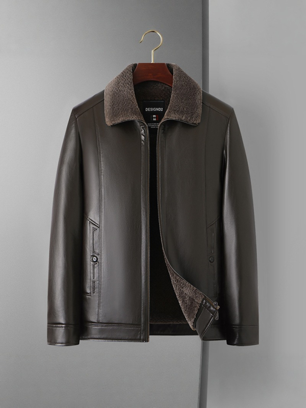 PU kožna jakna za muškarce s reverom, zatvaračem, vunenom podstavom, zimska vanjska odjeća