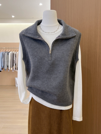 Bez rukava vest s otvorenim leđima, polu-visoki ovratnik, poliester, japansko-korejski casual stil