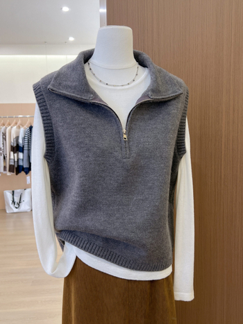 Bez rukava vest s otvorenim leđima, polu-visoki ovratnik, poliester, japansko-korejski casual stil