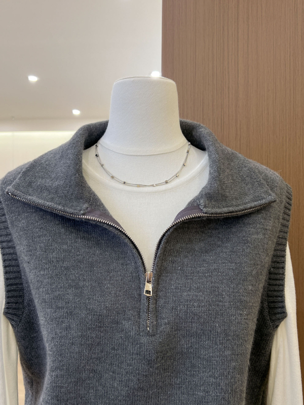 Bez rukava vest s otvorenim leđima, polu-visoki ovratnik, poliester, japansko-korejski casual stil