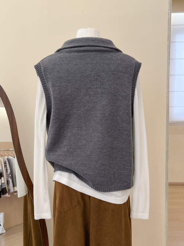 Bez rukava vest s otvorenim leđima, polu-visoki ovratnik, poliester, japansko-korejski casual stil