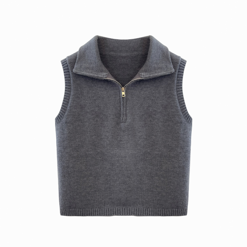 Bez rukava vest s otvorenim leđima, polu-visoki ovratnik, poliester, japansko-korejski casual stil