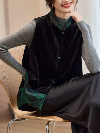 Ženski vest u kardigan stilu, bez rukava, stojeći ovratnik, poliester, srednja duljina, jesen 2025