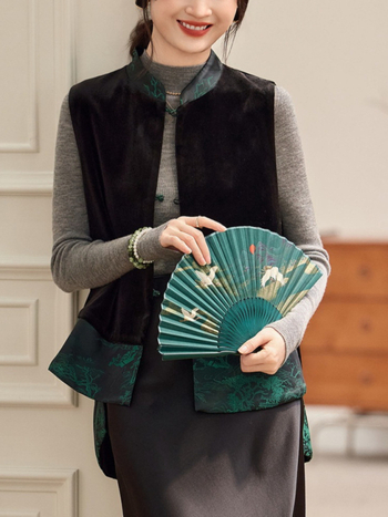 Ženski vest u kardigan stilu, bez rukava, stojeći ovratnik, poliester, srednja duljina, jesen 2025