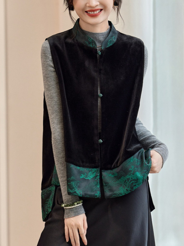 Ženski vest u kardigan stilu, bez rukava, stojeći ovratnik, poliester, srednja duljina, jesen 2025