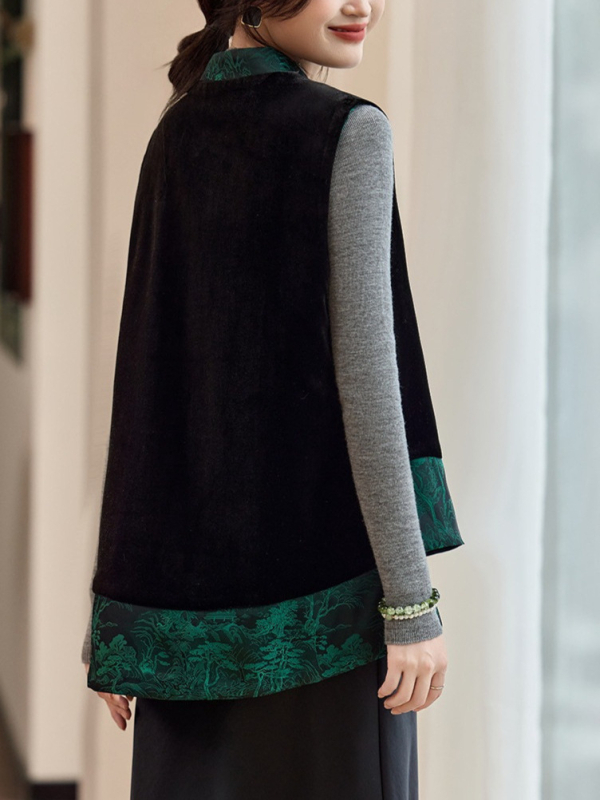 Ženski vest u kardigan stilu, bez rukava, stojeći ovratnik, poliester, srednja duljina, jesen 2025