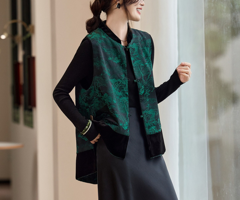 Ženski vest u kardigan stilu, bez rukava, stojeći ovratnik, poliester, srednja duljina, jesen 2025