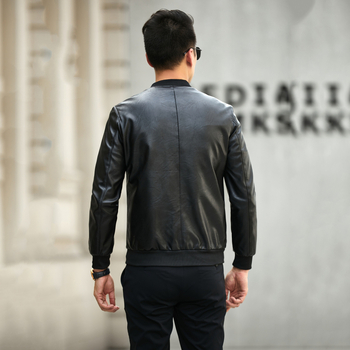 PU kožna jakna za muškarce — korejski stil, stojeći ovratnik, zip zatvarač, srednja duljina, uski casual kroj