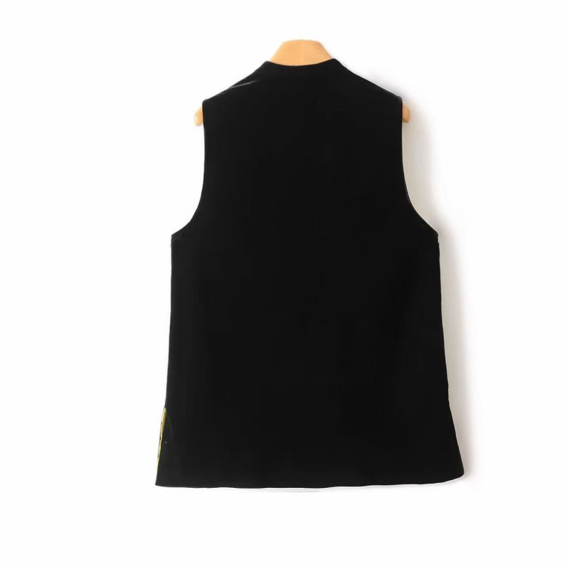 Ženski prsluk u kineskom stilu, srednja duljina, ovratnik s klopom, zatvaranje jednim redom gumba, Spandex tkanina, bez punila