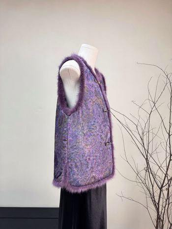 Veste din blană de nurcă și bumbac, cardigan în stil chinezesc, model floral, guler rotund, iarnă 2025