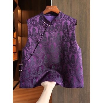 Vestă feminină fără mâneci, cu halter, jacquard etnic, guler înălțat, țesătură din plasă (Primăvara 2025)