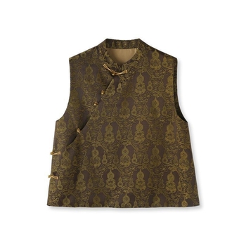 Vestă feminină fără mâneci, cu halter, jacquard etnic, guler înălțat, țesătură din plasă (Primăvara 2025)