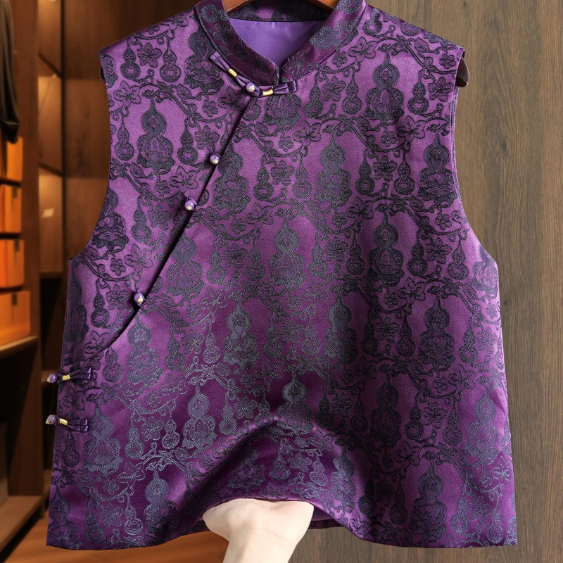 Vestă feminină fără mâneci, cu halter, jacquard etnic, guler înălțat, țesătură din plasă (Primăvara 2025)