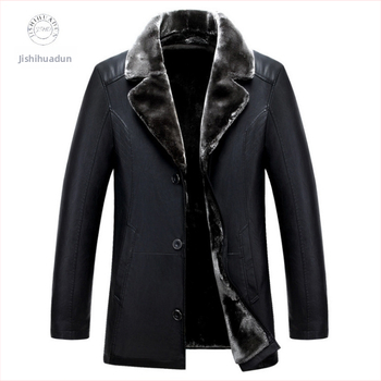 Muški PU kožni kaput s flis podstavom, zimski dugi model, reverni ovratnik, jednostruko kopčanje