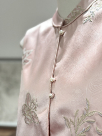 Vesta stil chinezesc – dublă față, guler înalt, model floral, țesătură din poliester (80-90% poliester), primăvara 2025