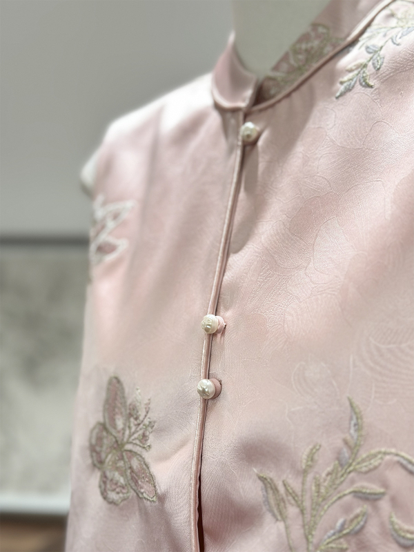 Vesta stil chinezesc – dublă față, guler înalt, model floral, țesătură din poliester (80-90% poliester), primăvara 2025