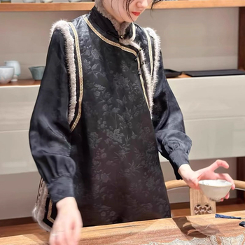 Cardigan stil prsluk, kineskog stila, jacquard uzorak, tkanina od pamuk-mešavine, punjenje poliester-pamuk