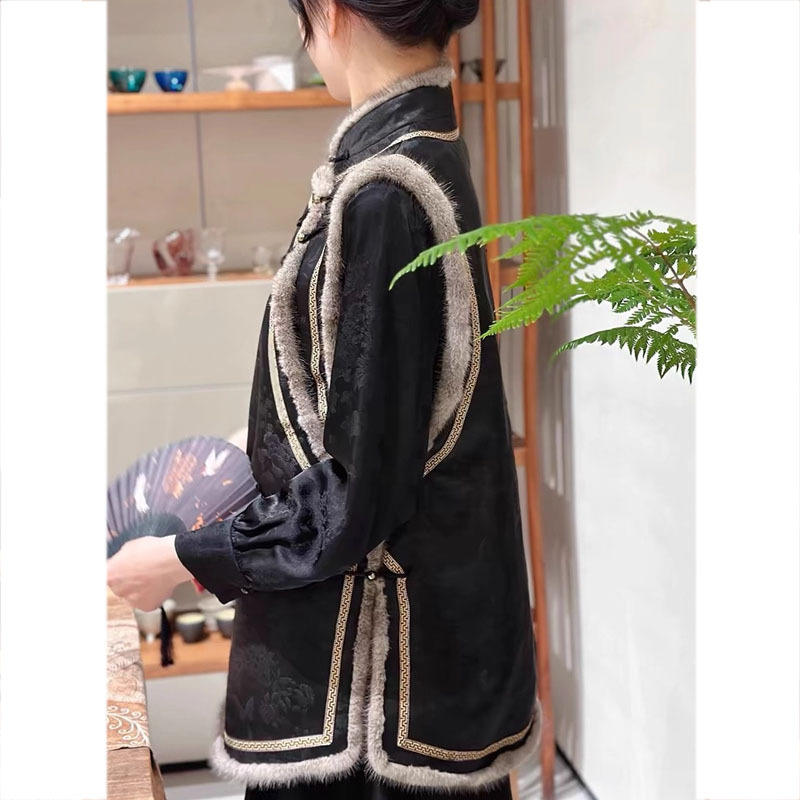 Cardigan stil prsluk, kineskog stila, jacquard uzorak, tkanina od pamuk-mešavine, punjenje poliester-pamuk