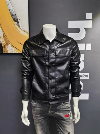Muška PU kožna jakna - korejski stil, uski kroj, rever, bočne džepove
