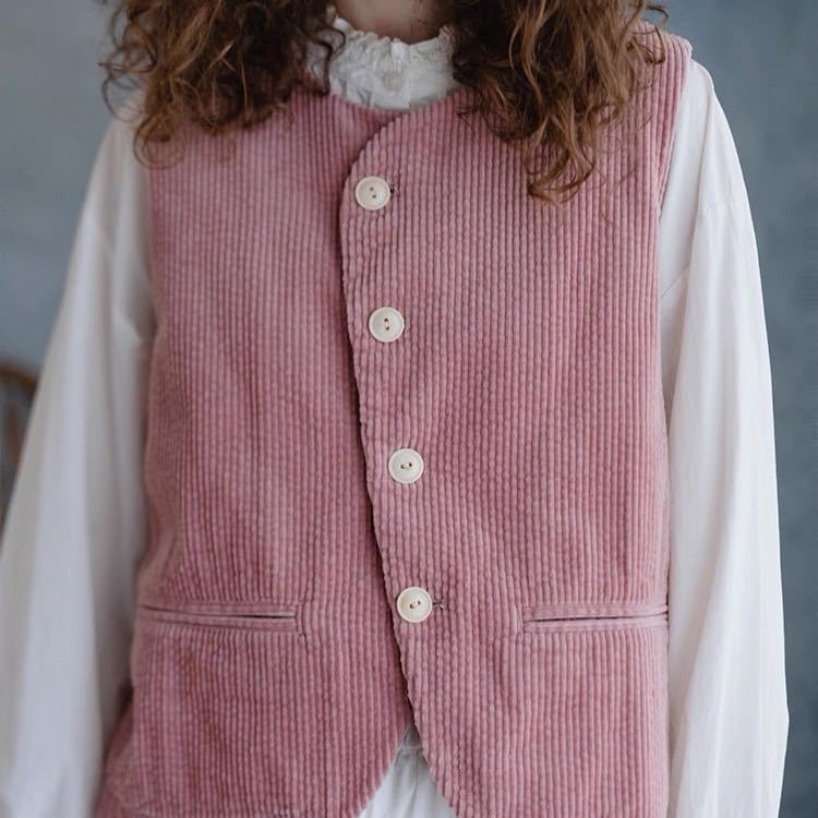 Ženski bezrukavni prsluk od corduroje i pamuka, okrugli ovratnik, retro stil, jesen 2025