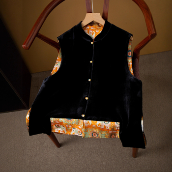 Obostrani svileno baršunasti prsluk za žene, kineski dizajn, stojeći ovratnik, jesen 2025