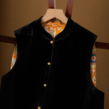 Obostrani svileno baršunasti prsluk za žene, kineski dizajn, stojeći ovratnik, jesen 2025