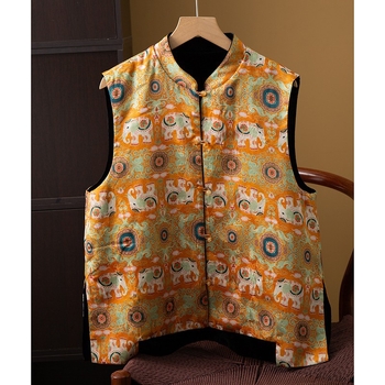 Obostrani svileno baršunasti prsluk za žene, kineski dizajn, stojeći ovratnik, jesen 2025