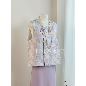 Ženski prsluk, kineskog stila, okrugli izrez, uski kroj, uobičajena duljina