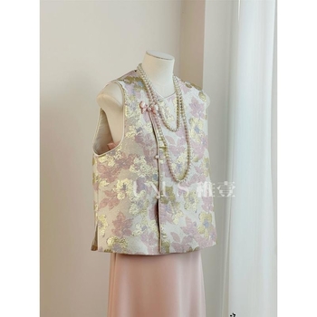 Ženski prsluk, kineskog stila, okrugli izrez, uski kroj, uobičajena duljina