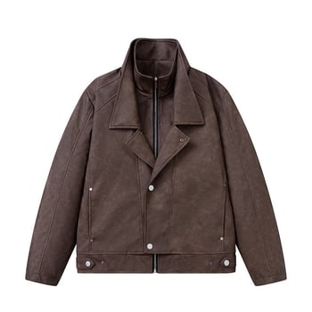 PU kožna jakna s poliesterom, prednji ZIP, ovratnik, metalni detalji, bočne džepove, zimska 2025