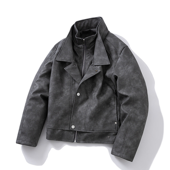 PU kožna jakna s poliesterom, prednji ZIP, ovratnik, metalni detalji, bočne džepove, zimska 2025