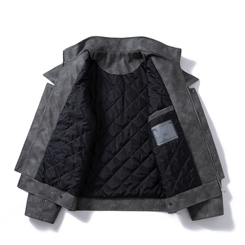 PU kožna jakna s poliesterom, prednji ZIP, ovratnik, metalni detalji, bočne džepove, zimska 2025