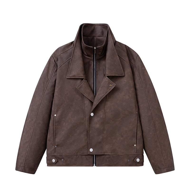 PU kožna jakna s poliesterom, prednji ZIP, ovratnik, metalni detalji, bočne džepove, zimska 2025