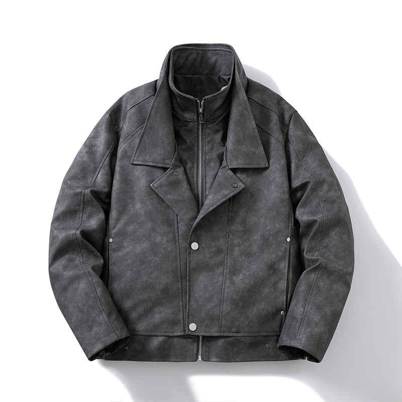 PU kožna jakna s poliesterom, prednji ZIP, ovratnik, metalni detalji, bočne džepove, zimska 2025