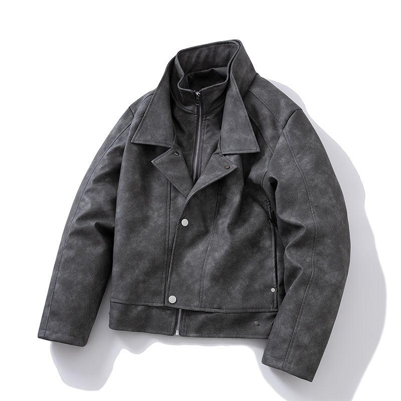 PU kožna jakna s poliesterom, prednji ZIP, ovratnik, metalni detalji, bočne džepove, zimska 2025