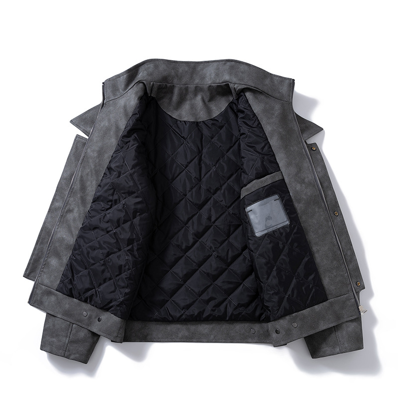 PU kožna jakna s poliesterom, prednji ZIP, ovratnik, metalni detalji, bočne džepove, zimska 2025