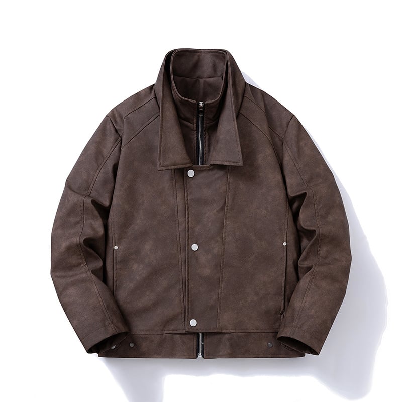 PU kožna jakna s poliesterom, prednji ZIP, ovratnik, metalni detalji, bočne džepove, zimska 2025