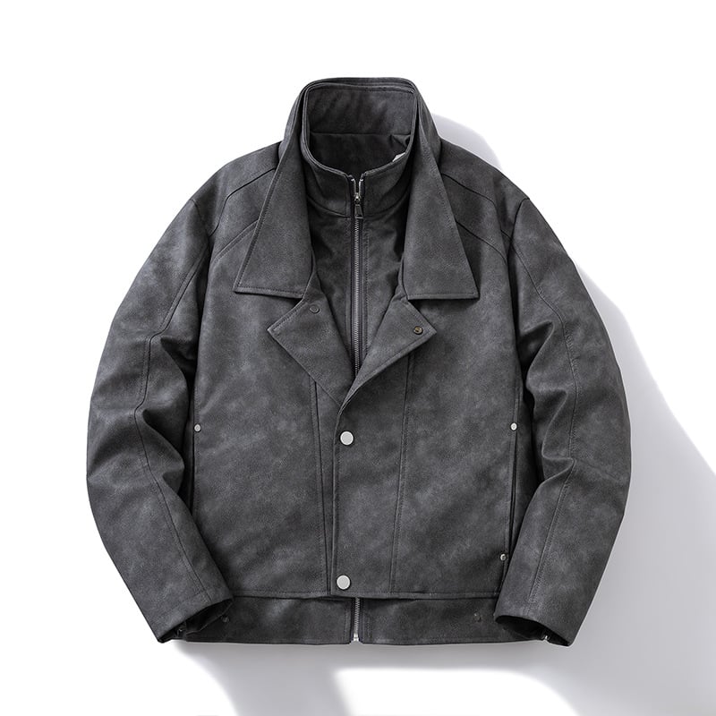 PU kožna jakna s poliesterom, prednji ZIP, ovratnik, metalni detalji, bočne džepove, zimska 2025