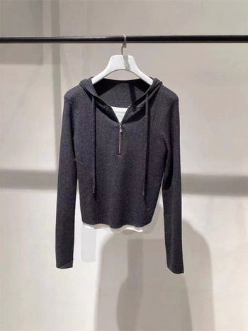 Kapučni kardigan-pulover s lažnim dvodijelnim dizajnom, pleteni, viskoza-najlon smjes, casual japansko-korejski stil