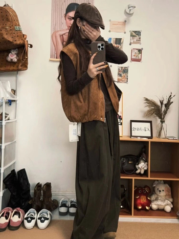 Korejskog stila zamšeni prsluk, polo ovratnik, srednja duljina, tkanina od špandeksa, punjenje od poliester-bavla