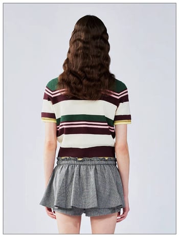 Pulover s polo ovratnikom, lagana tkanina, Tencel-Spandex smjesa, prugasti/ kockasti uzorak, 3/4 rukav