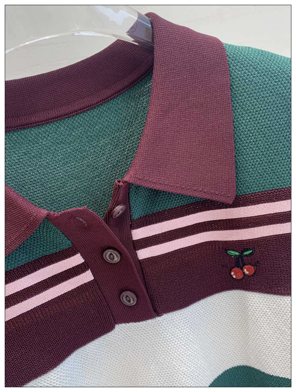 Pulover s polo ovratnikom, lagana tkanina, Tencel-Spandex smjesa, prugasti/ kockasti uzorak, 3/4 rukav