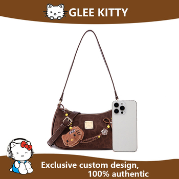 Glee Kitty retro mala ženska crossbody torba s polumjesečnim oblikom za dnevnu upotrebu, PU materijal, podstava poliester, zatvaranje zipom, unutarnji džep sa zipom i džep za telefon, jedna naramenica, jesen 2025