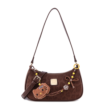 Glee Kitty retro mala ženska crossbody torba s polumjesečnim oblikom za dnevnu upotrebu, PU materijal, podstava poliester, zatvaranje zipom, unutarnji džep sa zipom i džep za telefon, jedna naramenica, jesen 2025