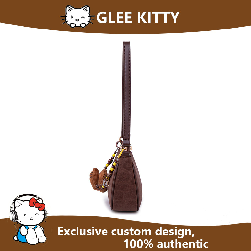 Glee Kitty retro mala ženska crossbody torba s polumjesečnim oblikom za dnevnu upotrebu, PU materijal, podstava poliester, zatvaranje zipom, unutarnji džep sa zipom i džep za telefon, jedna naramenica, jesen 2025