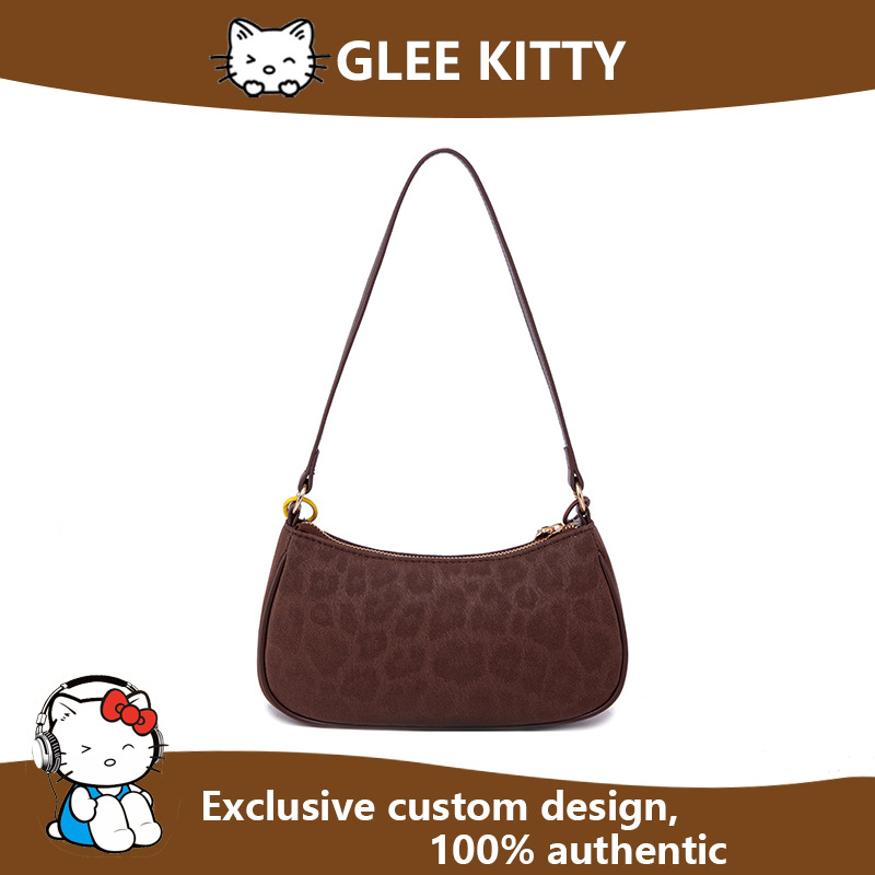 Glee Kitty retro mala ženska crossbody torba s polumjesečnim oblikom za dnevnu upotrebu, PU materijal, podstava poliester, zatvaranje zipom, unutarnji džep sa zipom i džep za telefon, jedna naramenica, jesen 2025